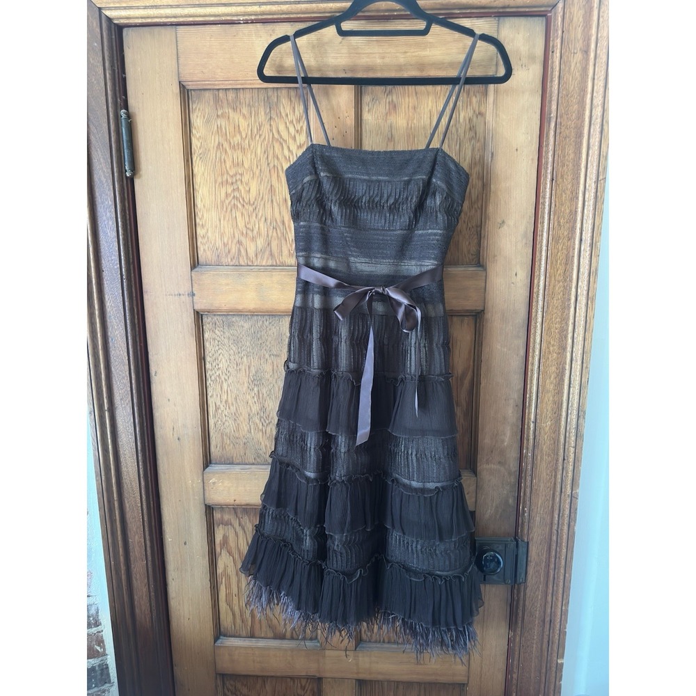 BCBG Maxazria Midi Dress Size 0 Feathers Fairy Brown Whimsygoth